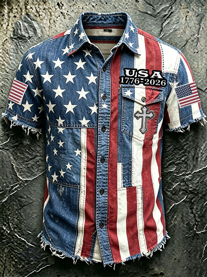 Men'S America Flag Print  Shirt