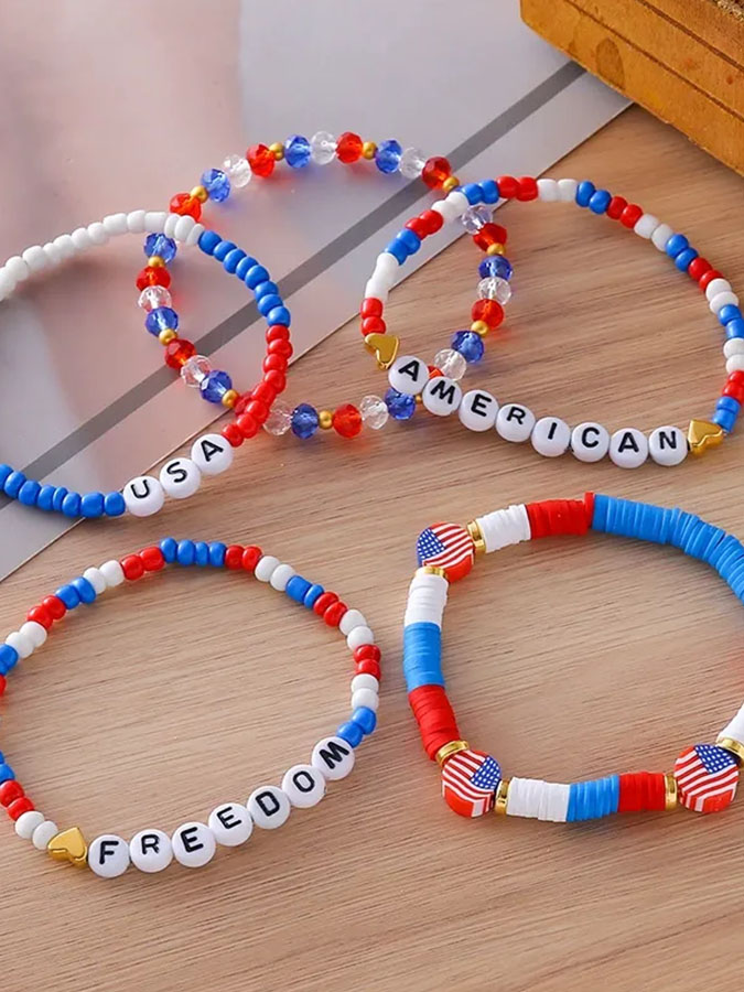 Unisex American Independence Day 250Th Anniversary Commemorative Soft Ceramic Stackable Bracelet Jewelry