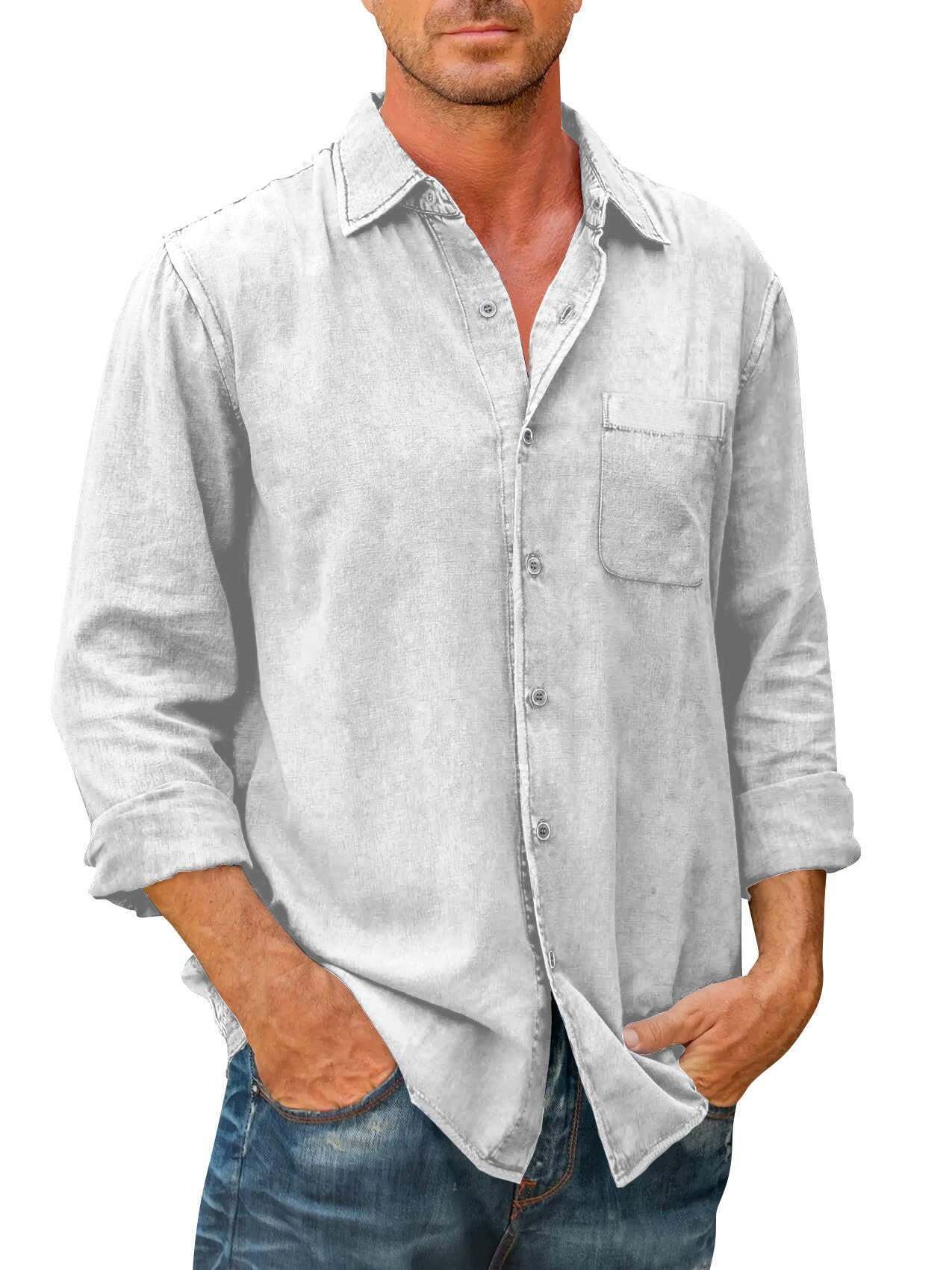 7 -Pack Men's Solid Color Pocket Cotton Long Sleeve Shirt💖Buy two packs for free shipping💖