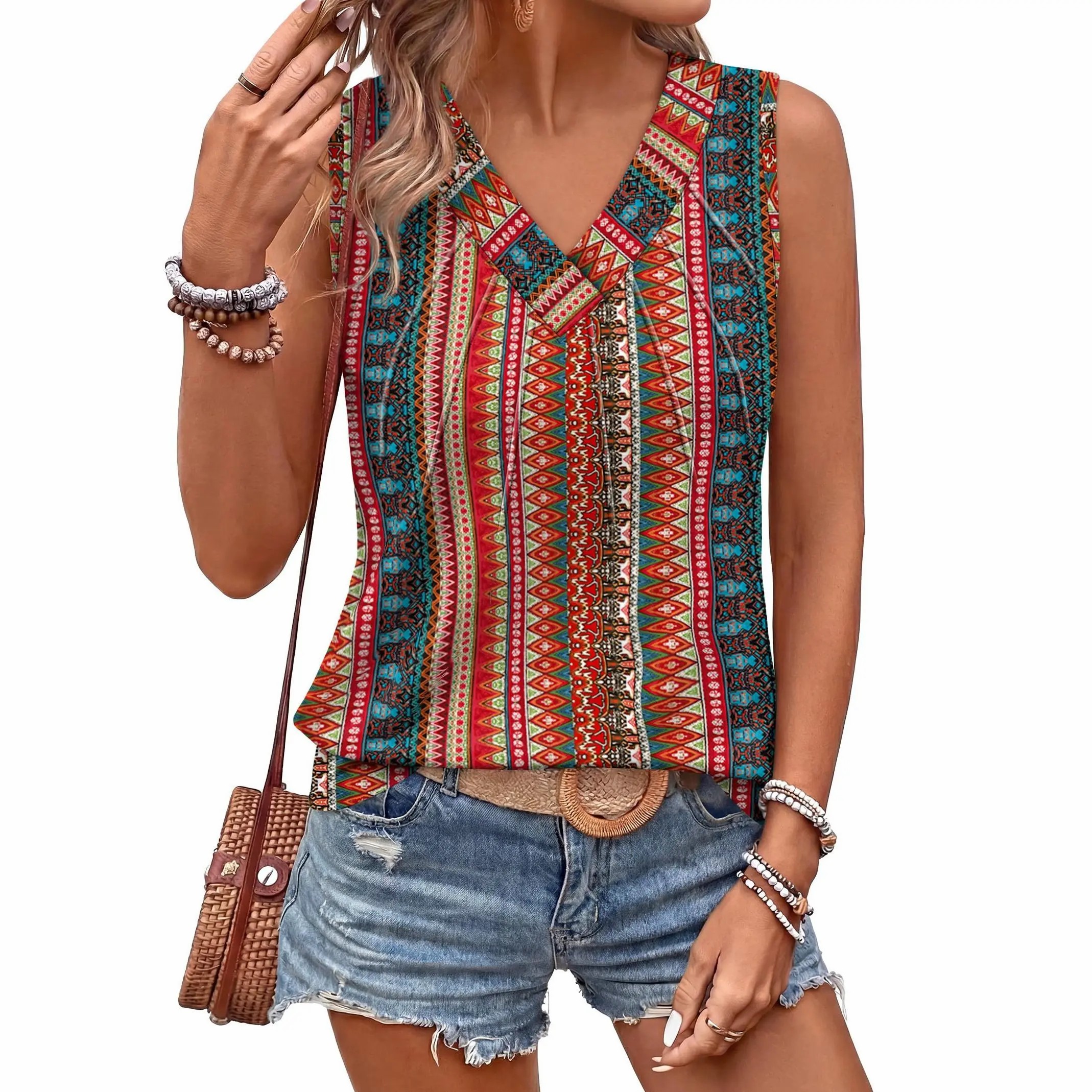 Tank Tops for Women Loose Fit Sleeveless Shirts V Neck Summer Clothes Ruched Women's Tees and Tanks Straight Hem Vneck