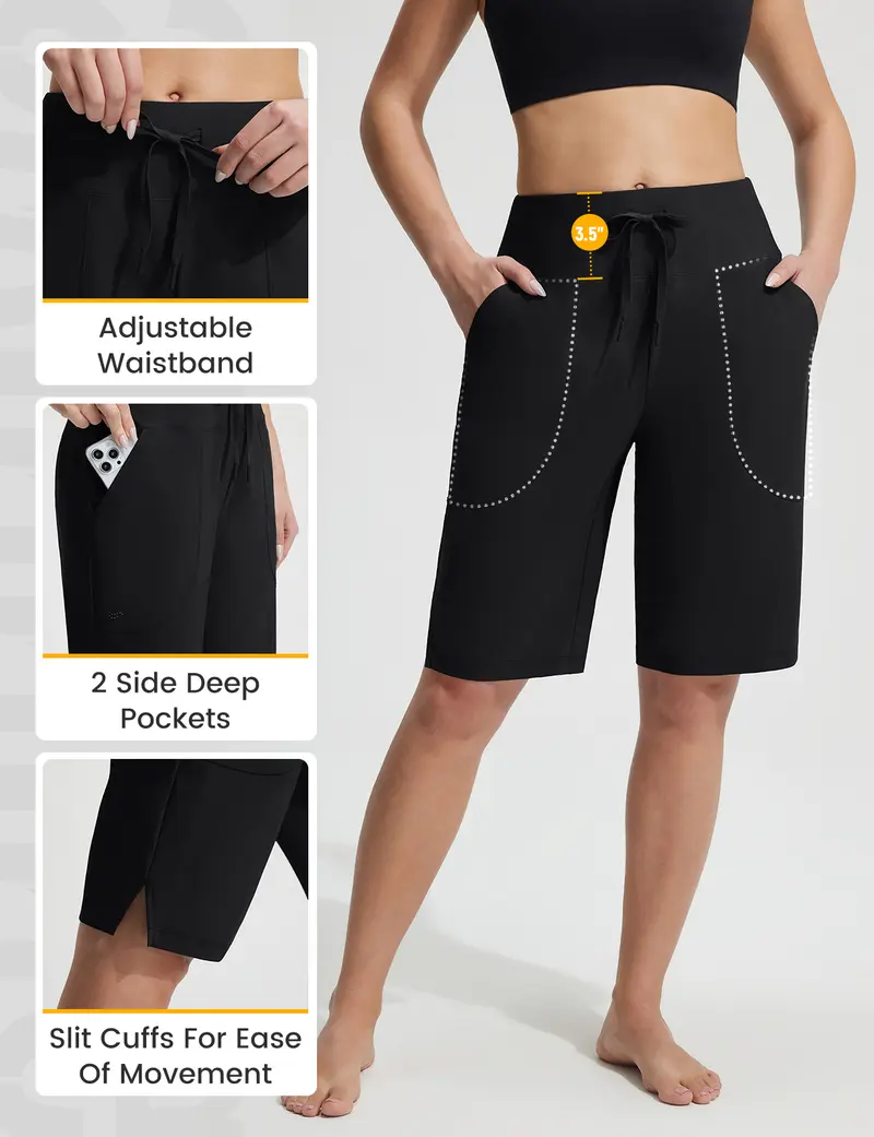 Women's High Waist Swim Shorts – Knee Length Bermuda Bottoms with Liner & Pockets, Quick Dry Stretch Swimwear for Beach & Pool