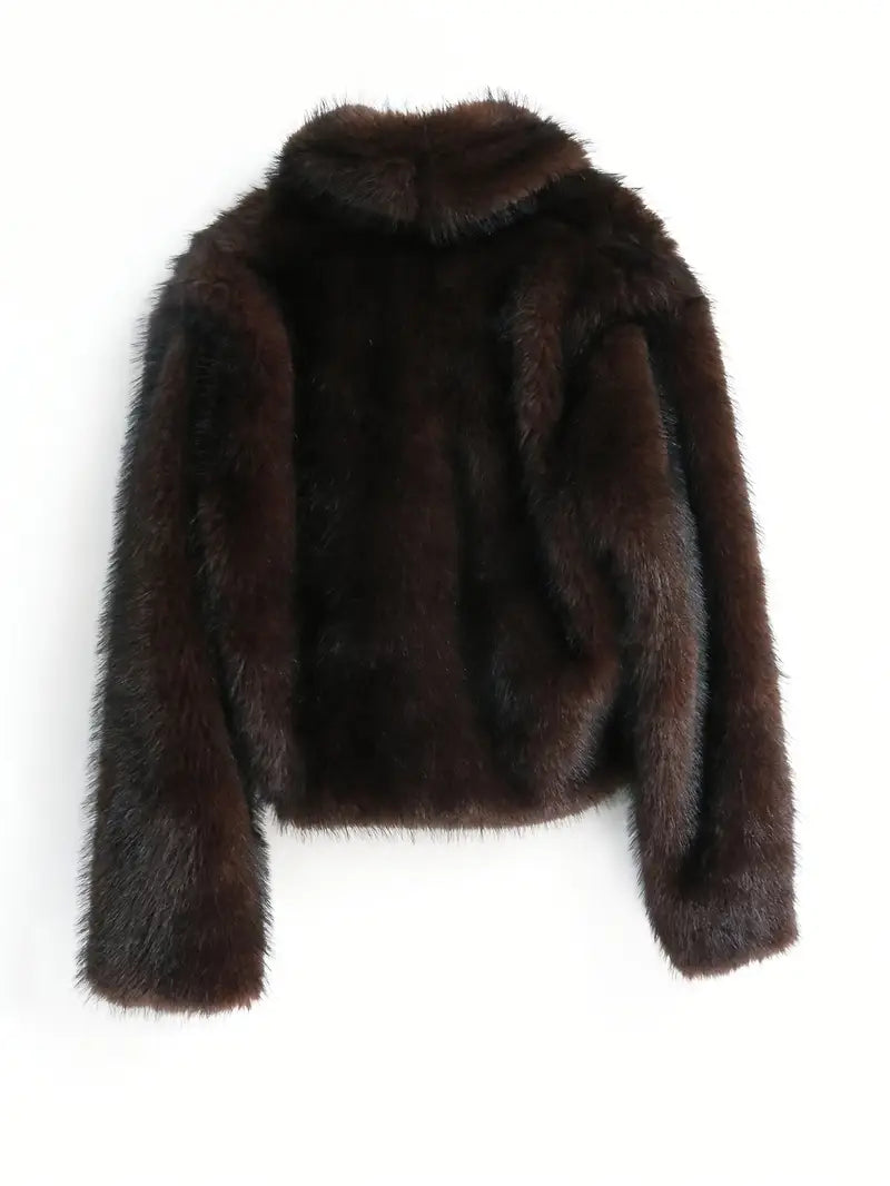 Women's Solid Color Faux Fur Jacket, Casual Fashionable Short Fuzzy Jacket for Fall & Winter, Women's Clothing for Daily Wear, Coat