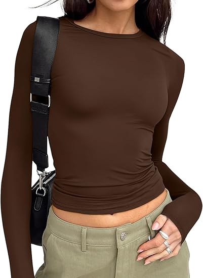 【Limited time deal】Women's Undershirt Long Sleeve SlimRound Neck Slim Fit Streetwear Basic Minimalist Womenswear Top