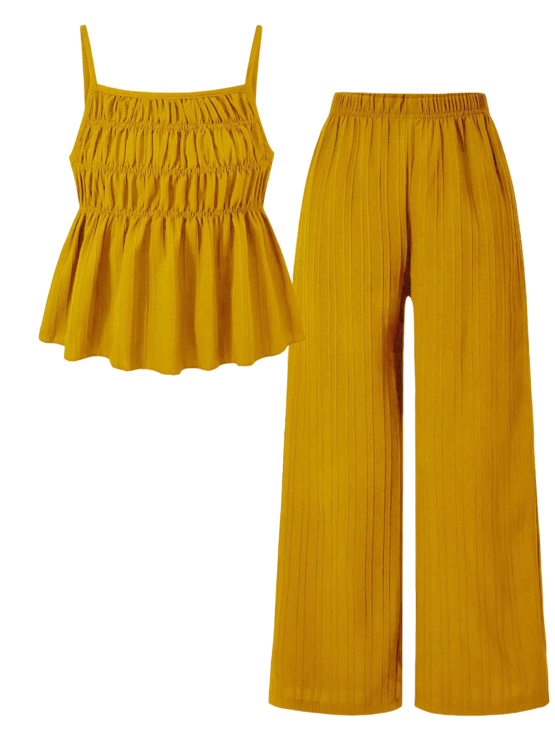 Women's 2-Piece Solid Color Cami Top & Wide Leg Pants Set – Street Fashion Casual Outfit for Daily Outdoor Wear, All-Season Ladies Clothing