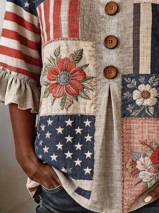 Women'S Casual Printed Independence Day Top