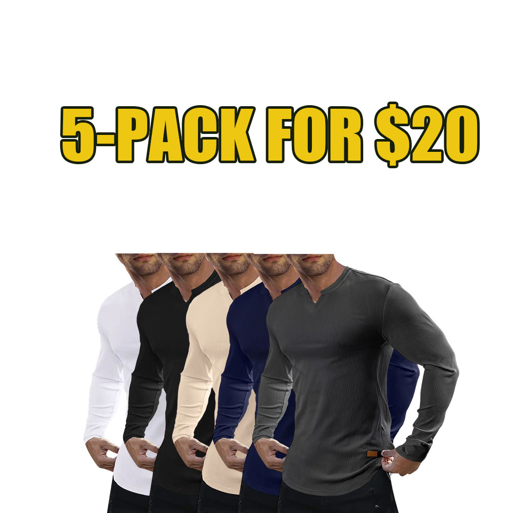 Men’s Slim Fit Ribbed V-Neck Muscle Tee (Long Sleeve)