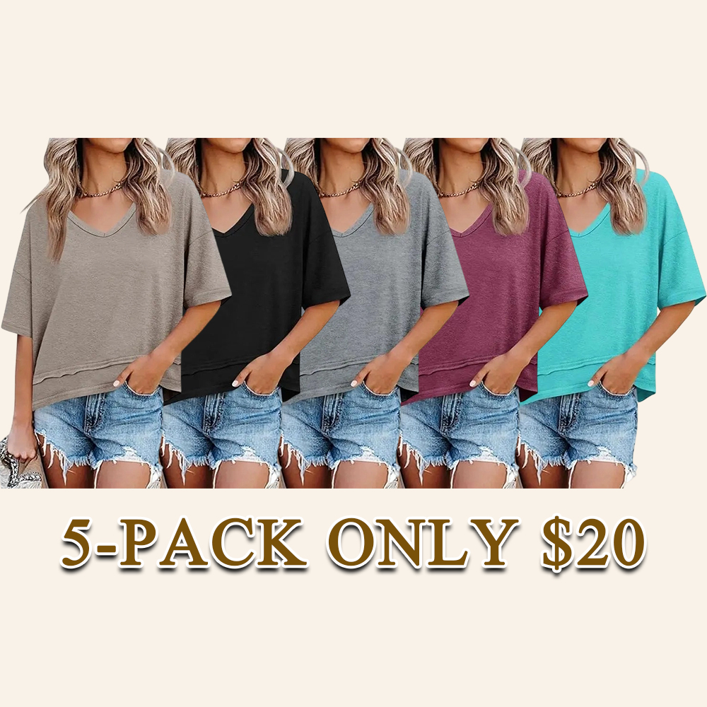 Women's V-Neck Short Sleeve T-Shirt Casual Loose Flowy Basic Summer Flattering Tops