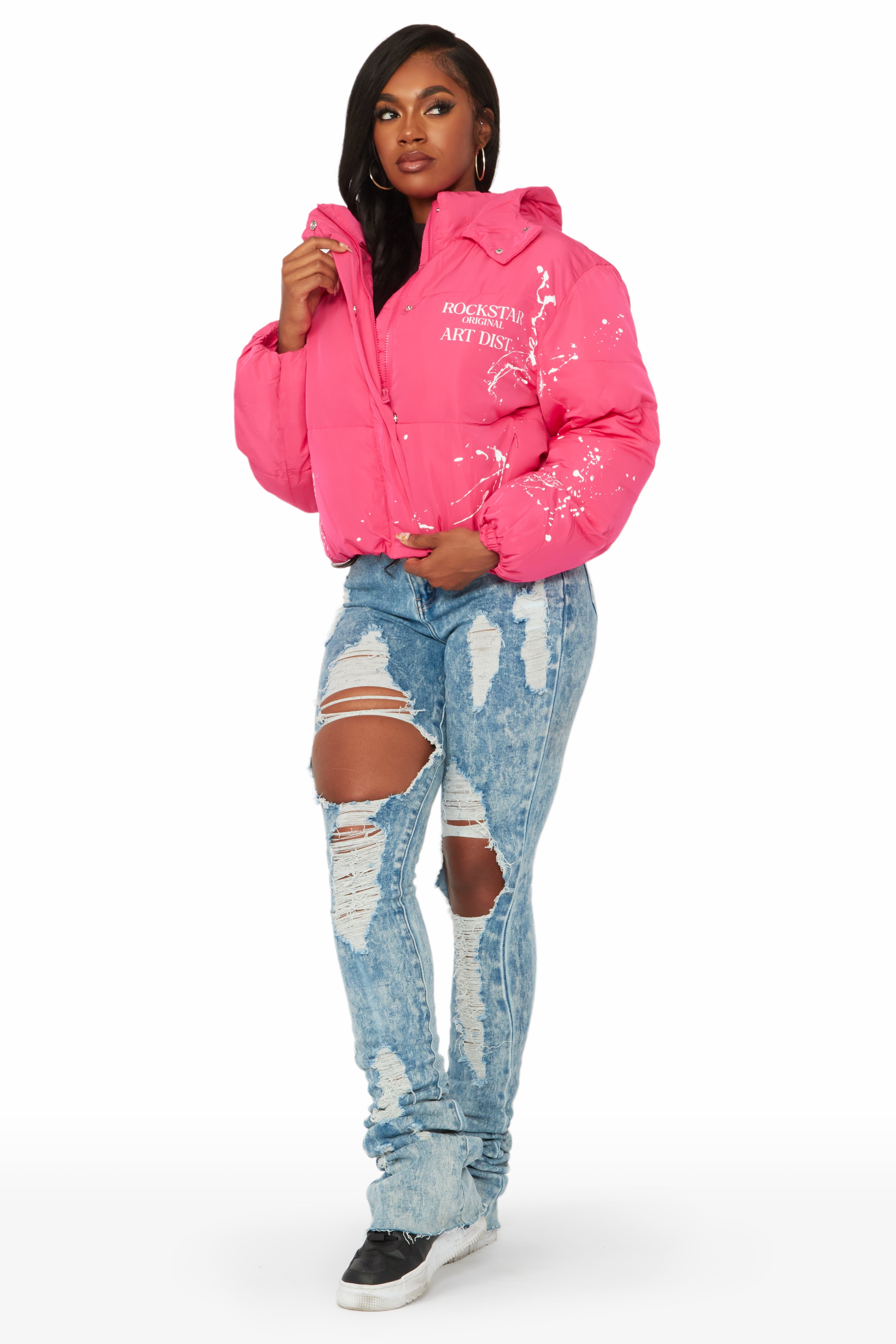 Keira Fuchsia Drippy Puffer Jacket