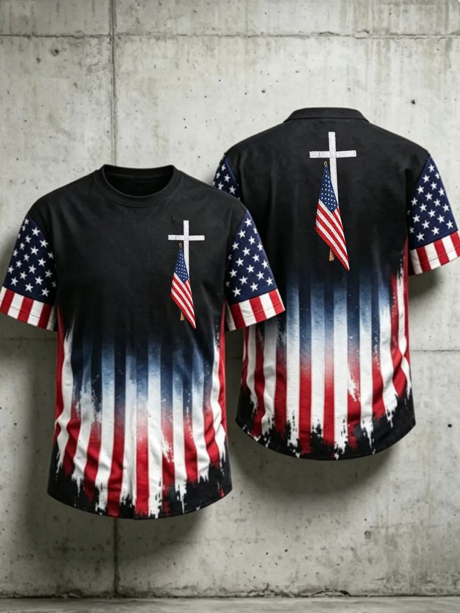 Men's American Flag Cross Patriotic American Faith T-shirt