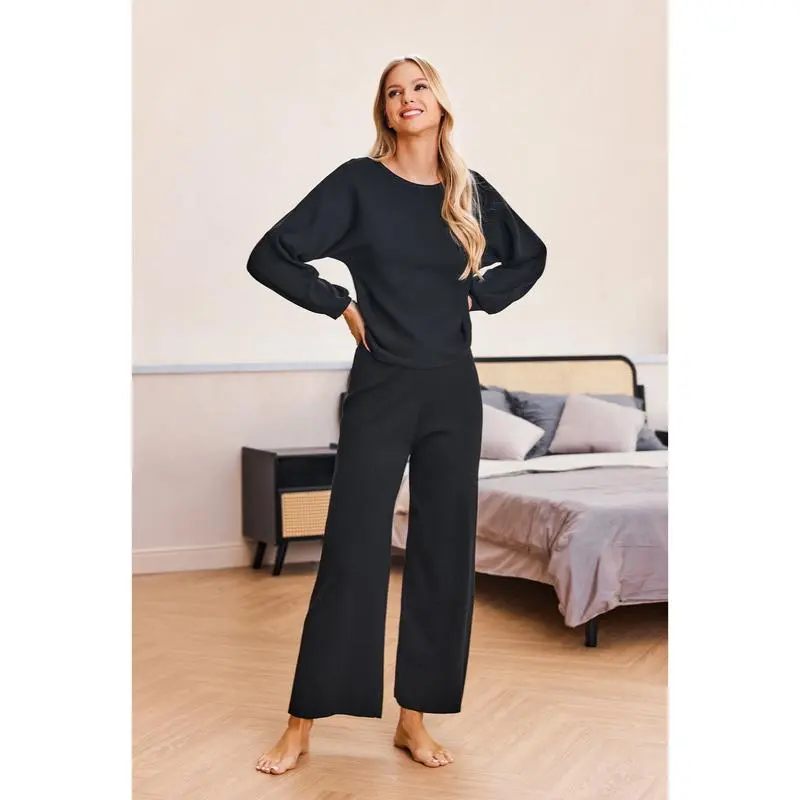 Womens Fall Winter Casual Solid Knitted 2 Piece Sets