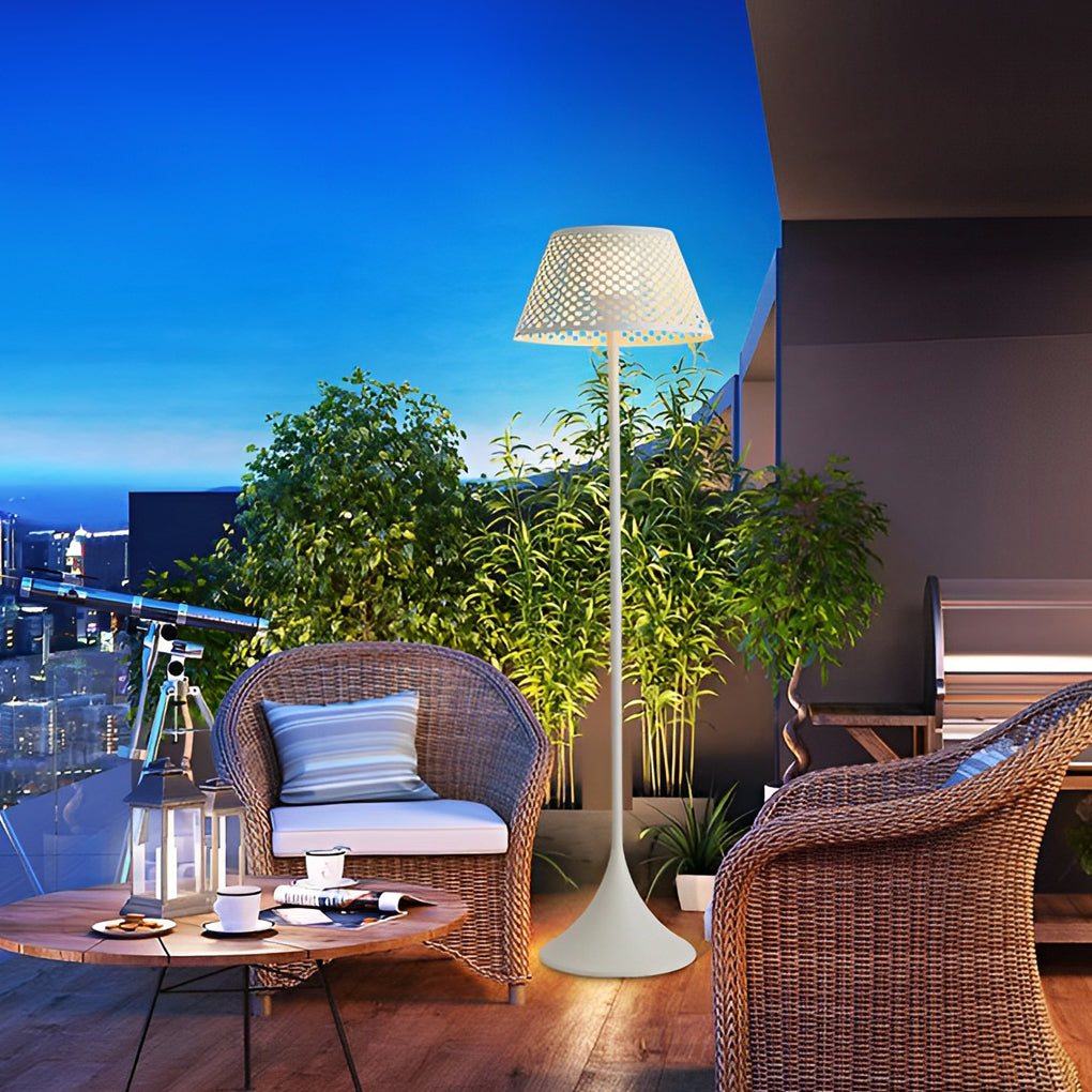 Rattan Metal Waterproof LED Solar Powered Modern Outdoor Floor Lamp