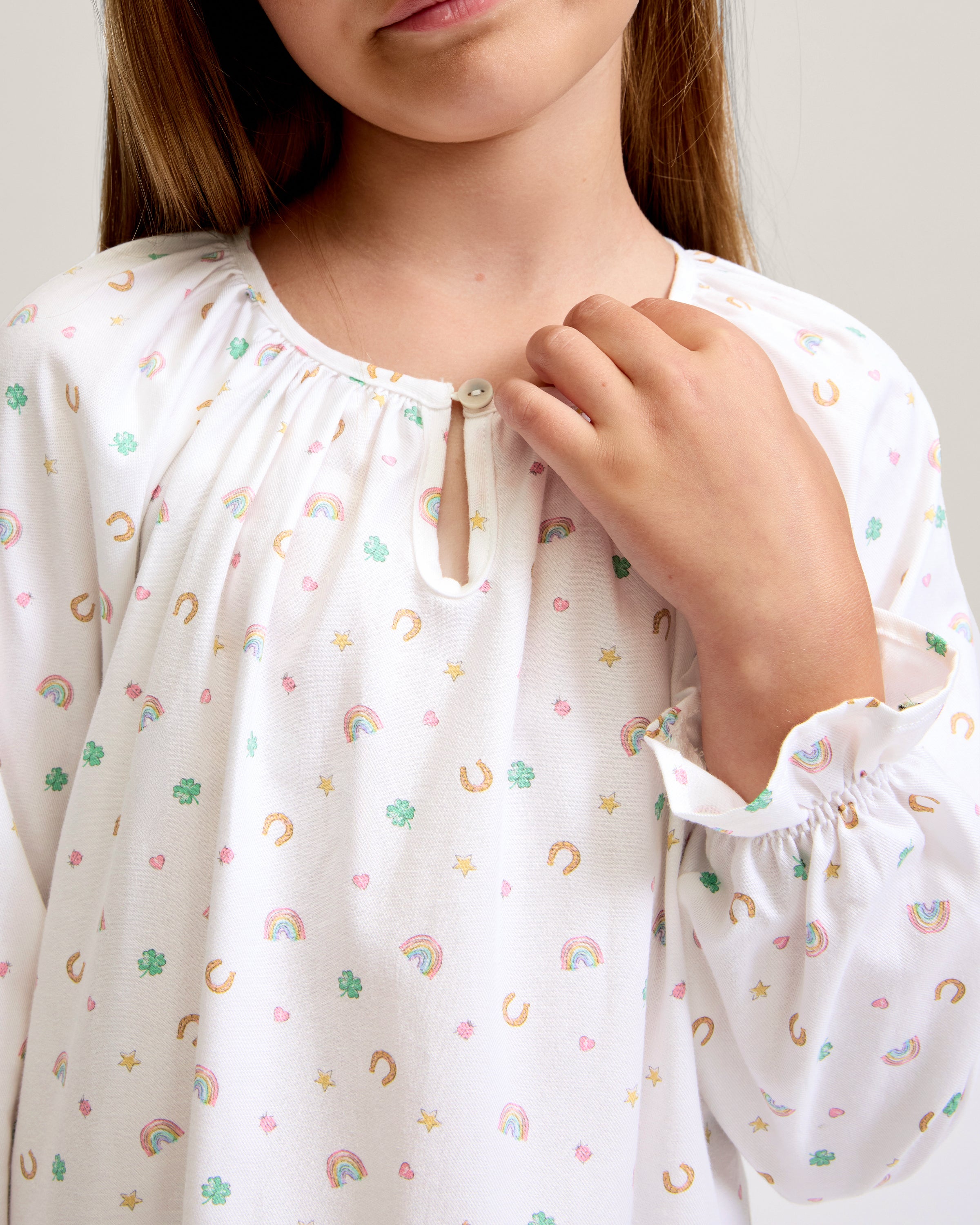 Girl's Twill Delphine Nightgown in Good Luck Charms