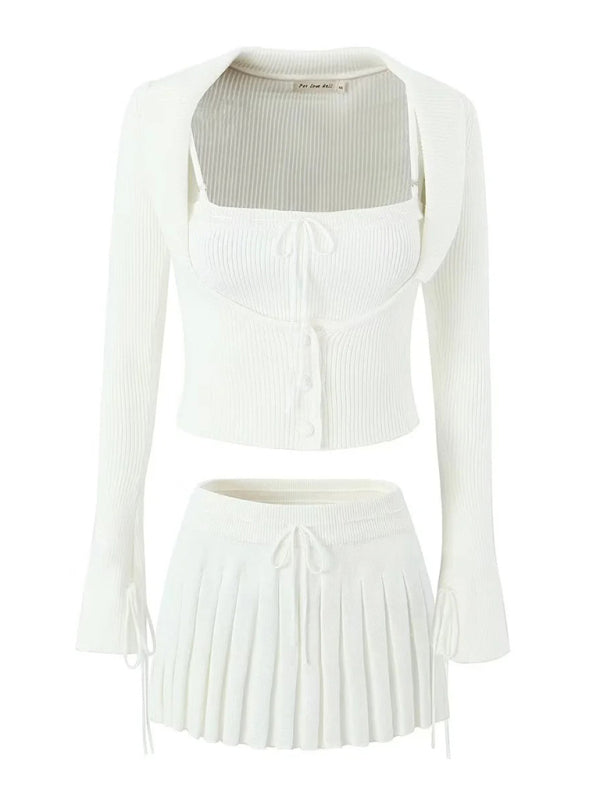 Lapel Long-Sleeved Jacket Spaghetti Strap Pleated Mini Skirt