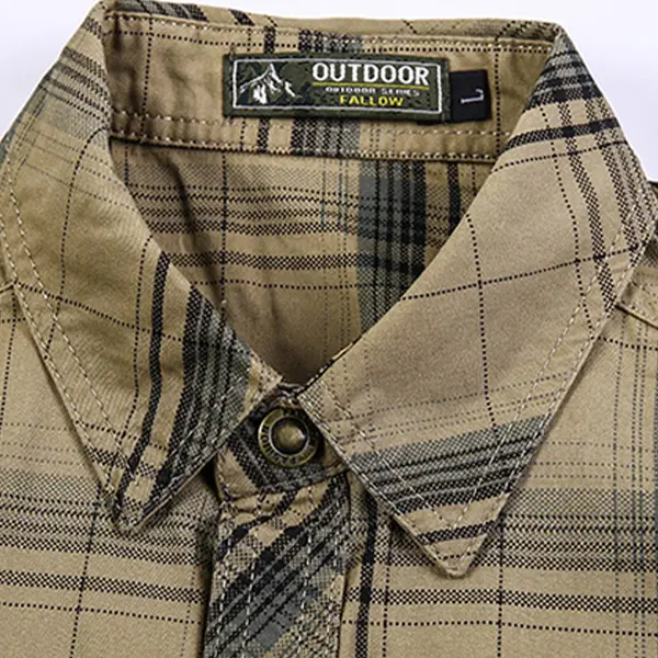 Men's Summer 100% Pure Cotton Plaid Short-Sleeve Shirt