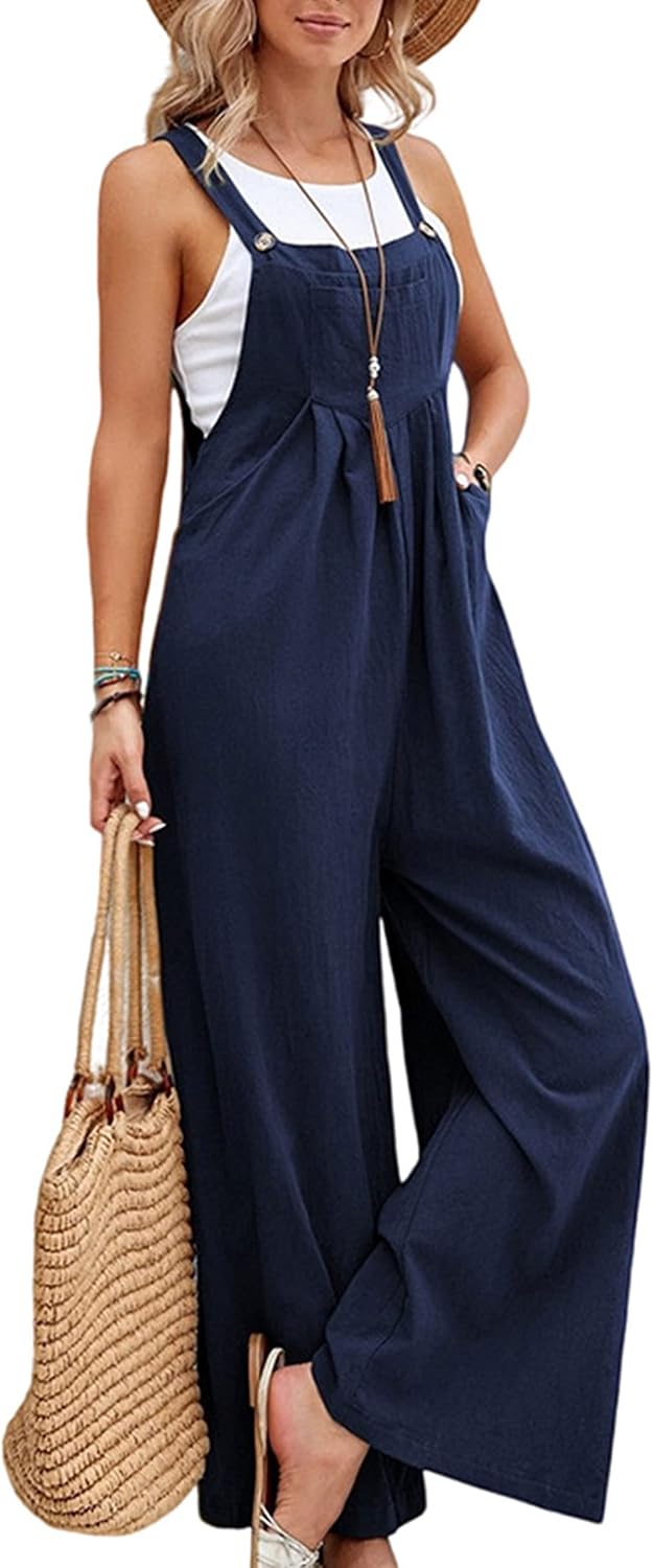 Women Cotton Loose Summer Wide Leg Pants Jumpsuit Rompers for Women