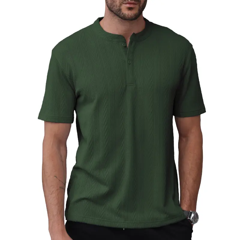 Men’s Textured Henley T-Shirt Short Sleeve Casual Top – Lightweight Breathable Summer Shirt