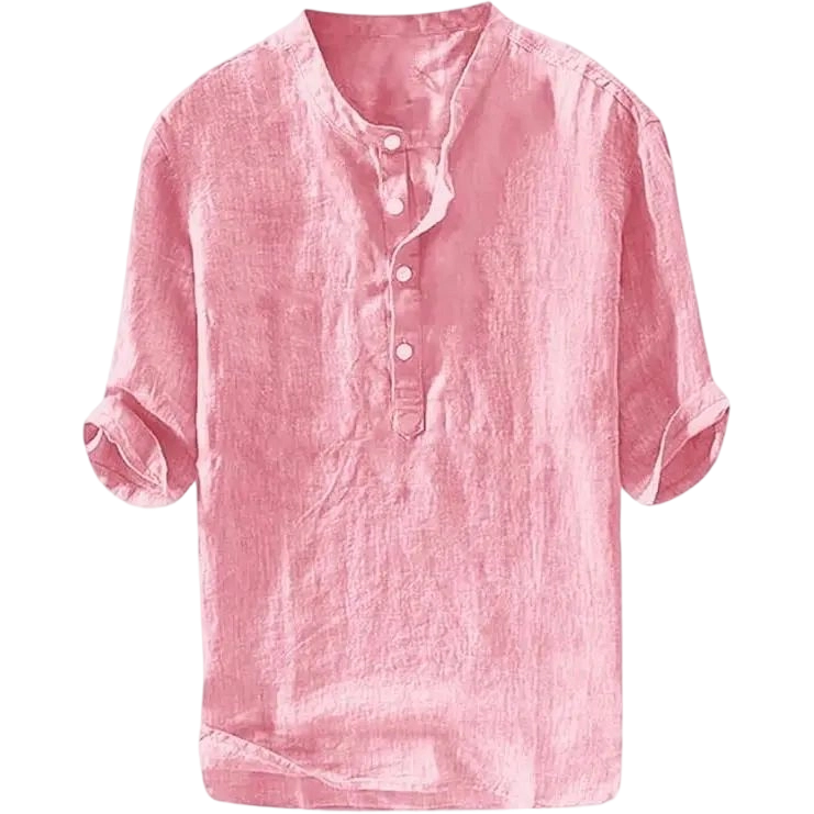 Mens 70% Cotton 30% Linen Shirts Casual Cotton 3/4 Sleeve Regular-Fit Henley T-Shirt Summer Lightweight Beach Yoga Tops
