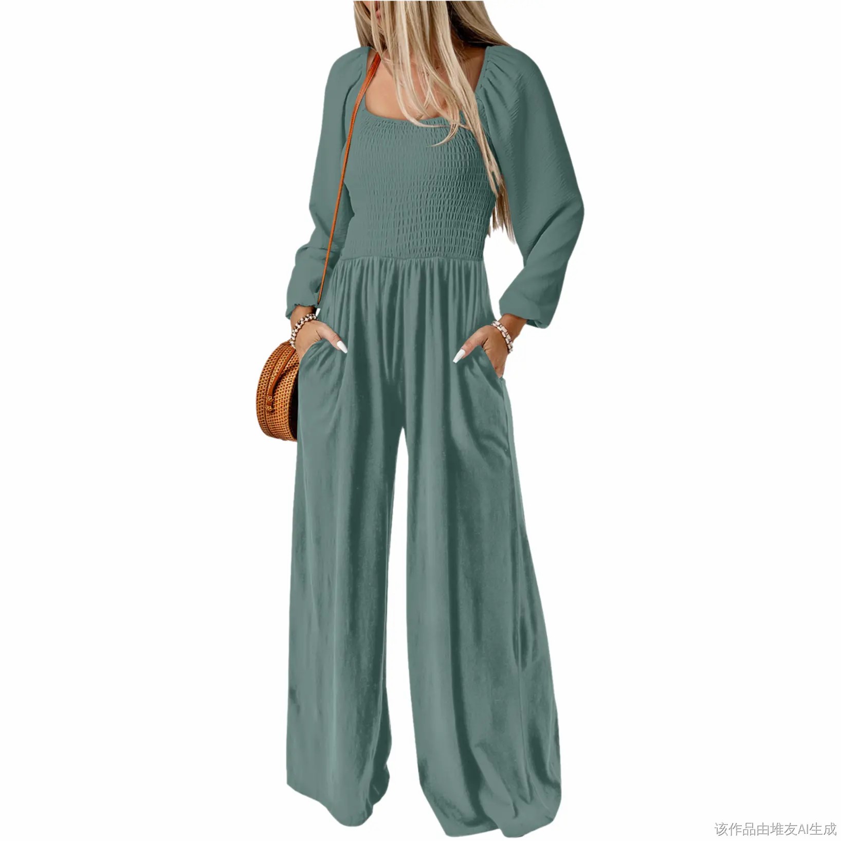🌿 Women's Long Sleeve Wide Leg Casual Jumpsuit