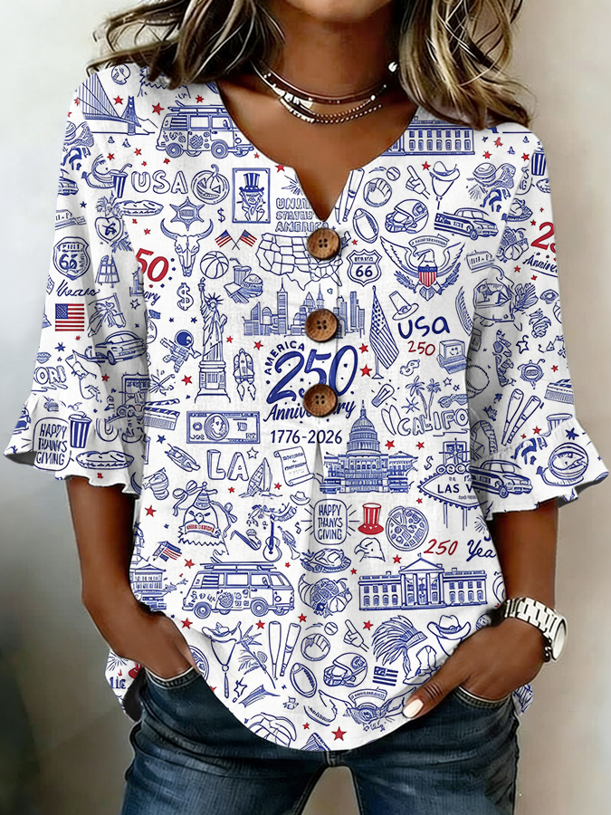 Women'S Retro American Independence Day Art Printed Casual Top