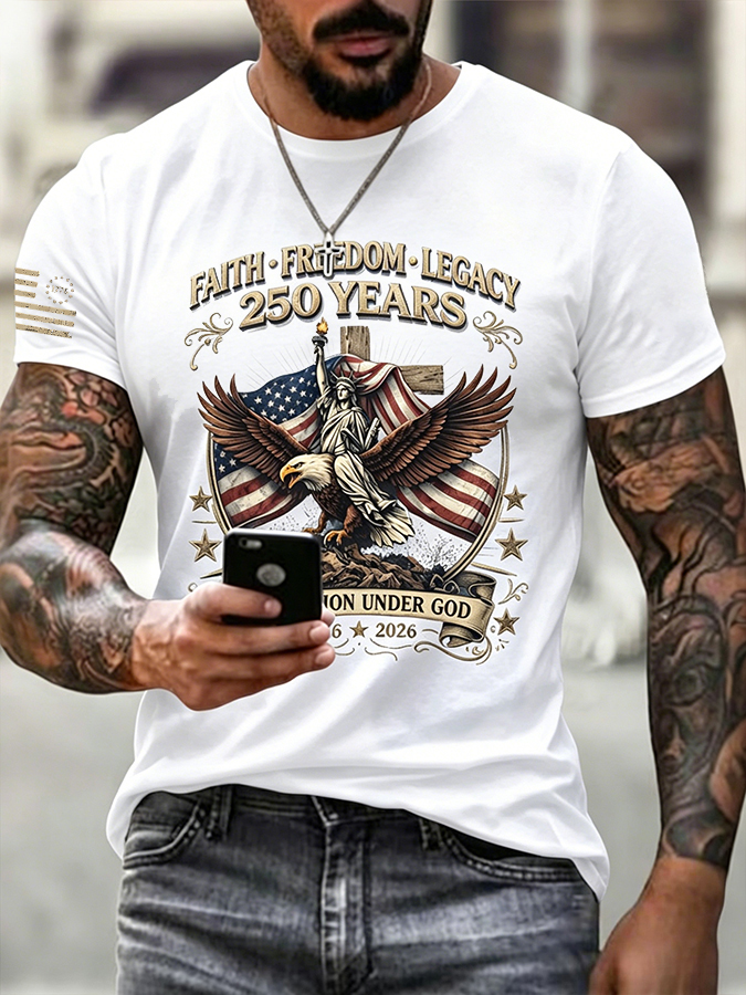Men's Casual American Faith Eagle 250th Anniversary T-shirt