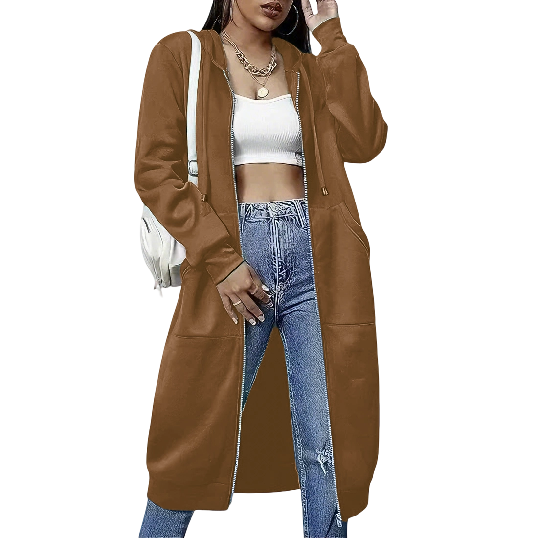 Women's casual zip-up fleece hoodie