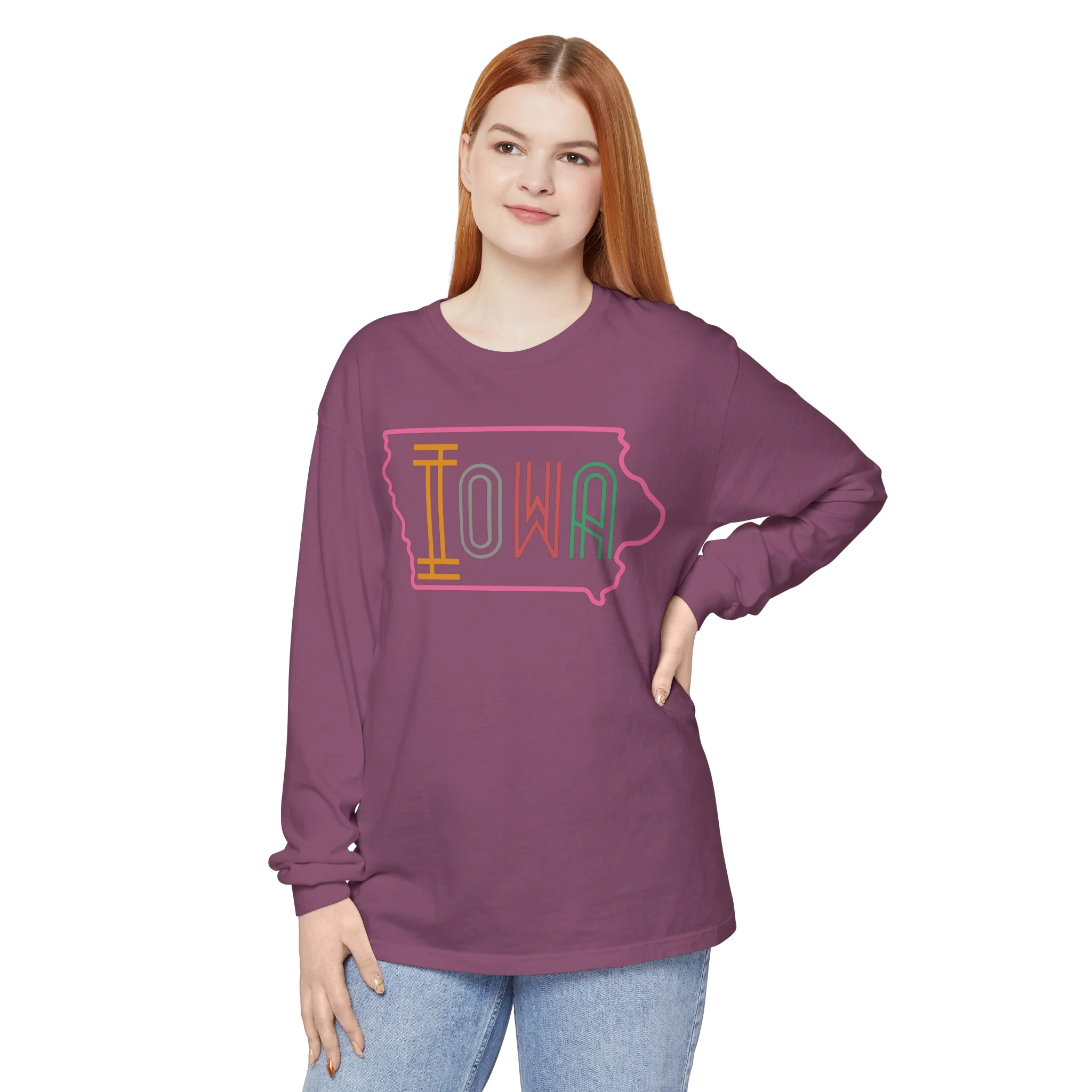 Iowa Pink Unisex Garment-dyed Long Sleeve T-Shirt