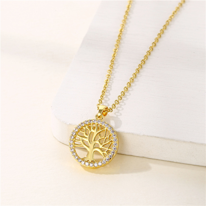 Round Hollow Tree of Life Pendant Necklace Geometric Clavicle Chain