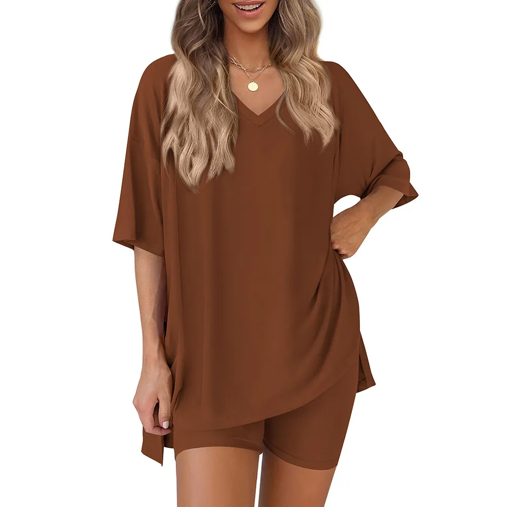 Women 2 Piece Lounge Set Casual Oversized Shirts Biker Shorts