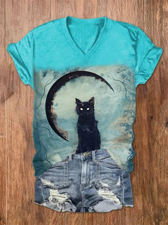 Halloween vintage cat print T-shirt