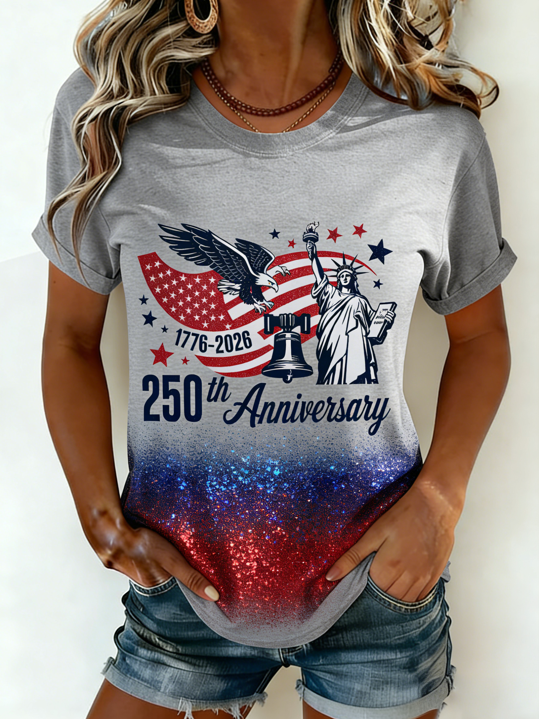 250th Anniversary Statue of Liberty Glitter Ombre T-Shirt