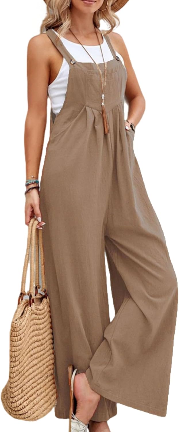 Women Cotton Loose Summer Wide Leg Pants Jumpsuit Rompers for Women