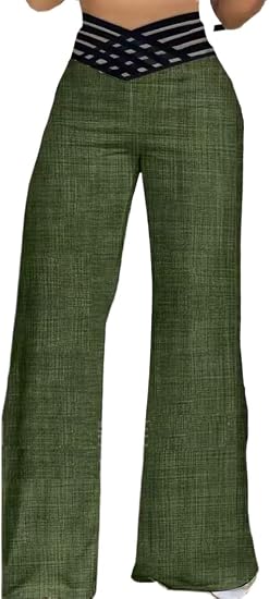 Womens Wide Leg Pants Hollowed Waistband High Waist Casual Straight Leg Loose Palazzo Pant