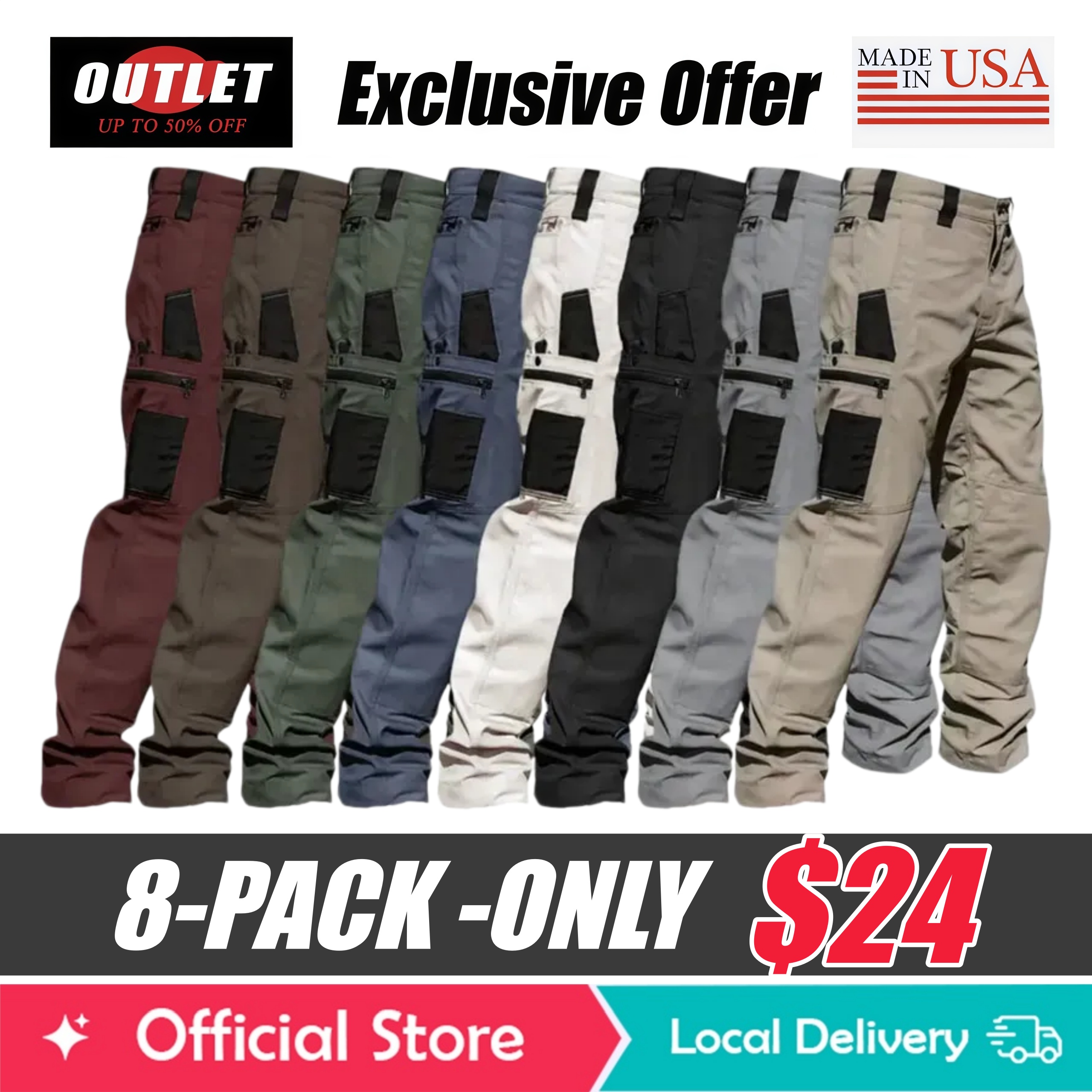 🔥8-Pack Only $24(All colors)🔥Men's 8-Pack Unisex 10-Pocket Heavy Duty zipper waterproof tactical Work Pants