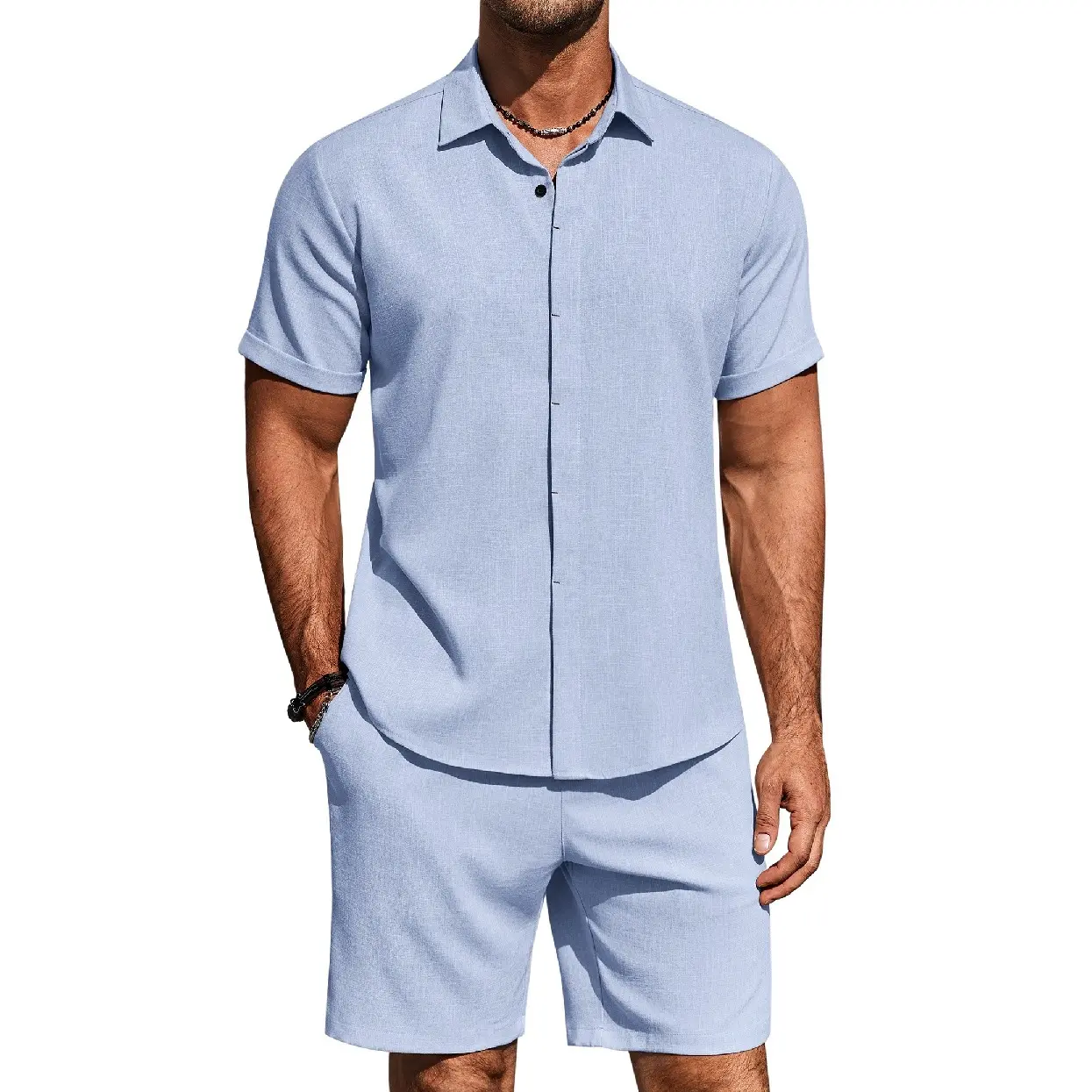 ⚡ Men's Summer Beach Outfit - Linen Shirt & Shorts Set 🔥