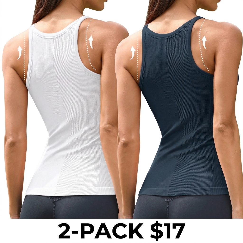 Women's Workout Tank Top with Built-in Bra – Ribbed Seamless Crew Neck Racerback