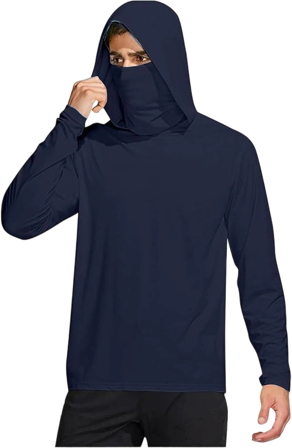 Long Sleeve Sun Shirt Men UPF 50+ Rash Guard Cooling Fishing Hoodies with Mask Casual Summer UV SPF Hiking Blouses