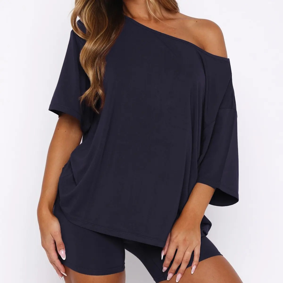 Women's Off-Shoulder Lounge Set Casual Top & Fitted Shorts