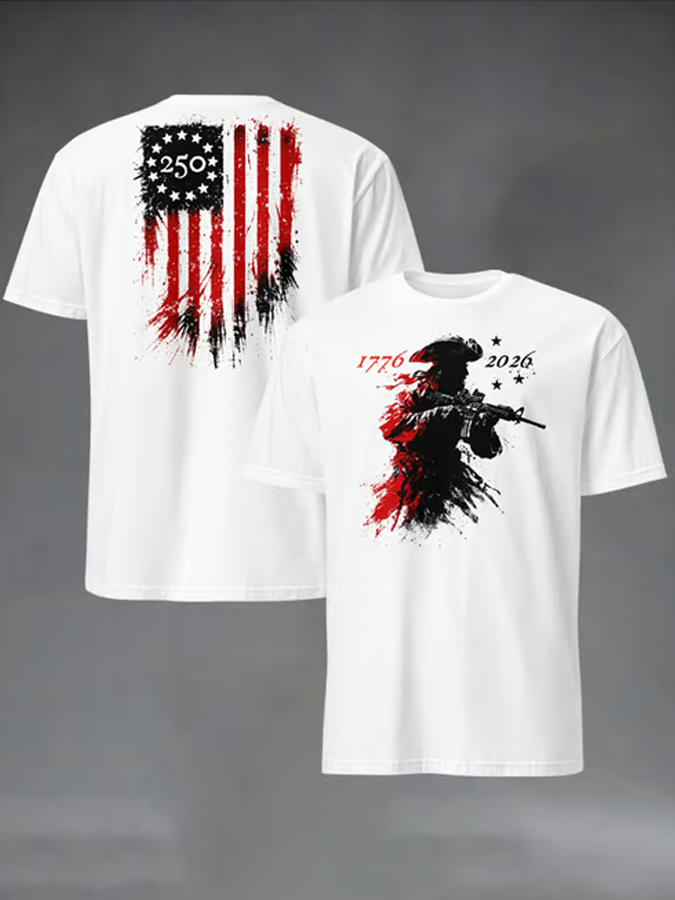 Men'S Flag Printed Short Sleeved Casual T-Shirt