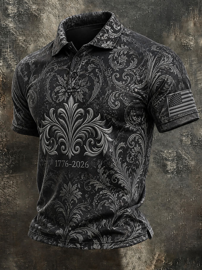 Men'S Retro American Patriots Independence Day 250Th Anniversary Commemorative Lapel Short Sleeved Shirt