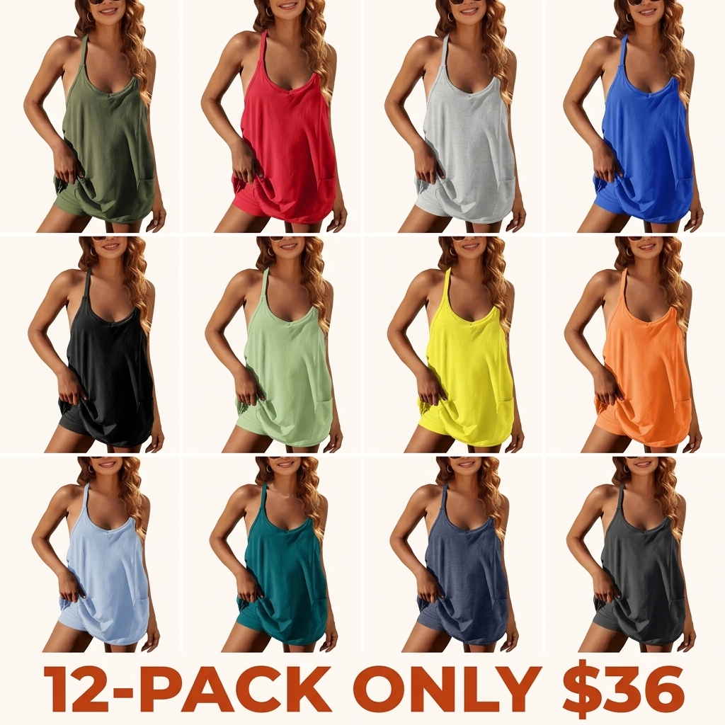 Women's Sleeveless Athletic Dress – Built-in Shorts with Pockets