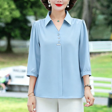 Women's 3/4 Sleeve Shirt Elegant Polo Collar Solid Color Blouse