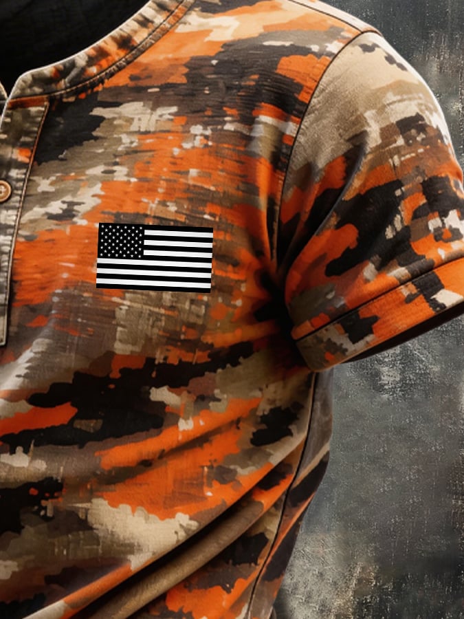 Men's Retro Patriot Camouflage Patchwork T-shirt