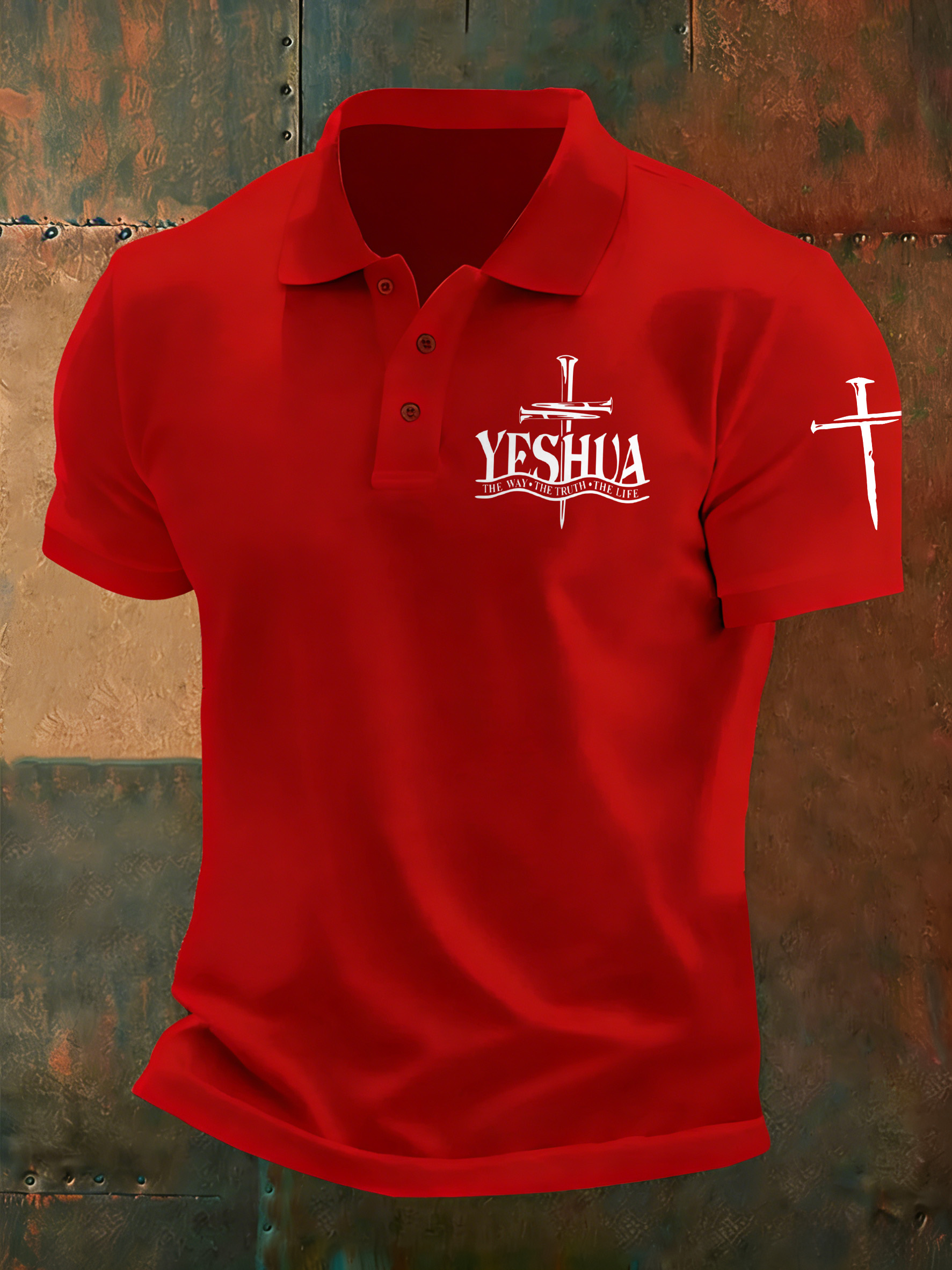 Men'S Casual Faith Jesus Collar Button Polo Shirt