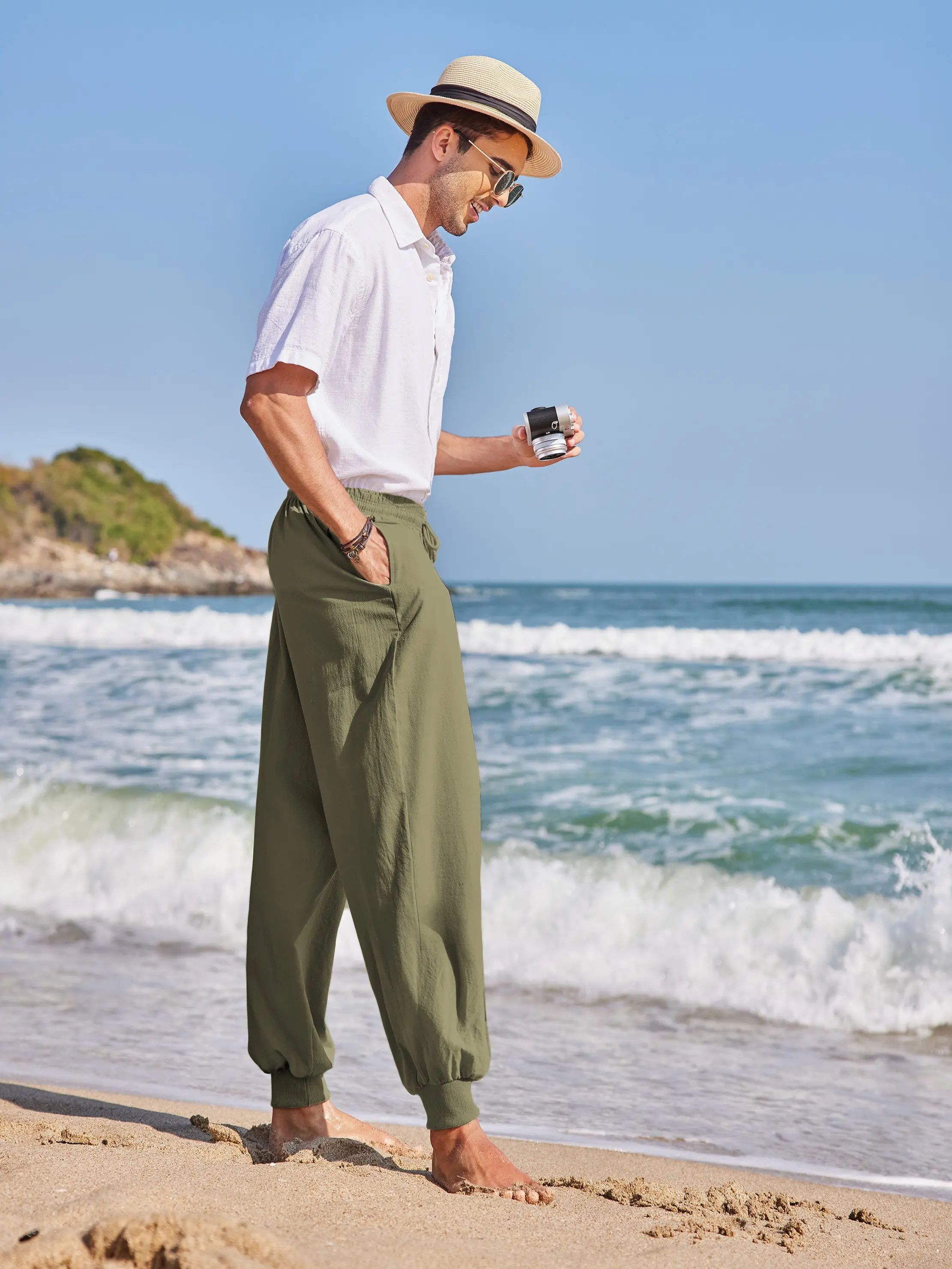Men's Harem Pants – Baggy Drop Crotch Linen Boho Yoga Casual Trousers