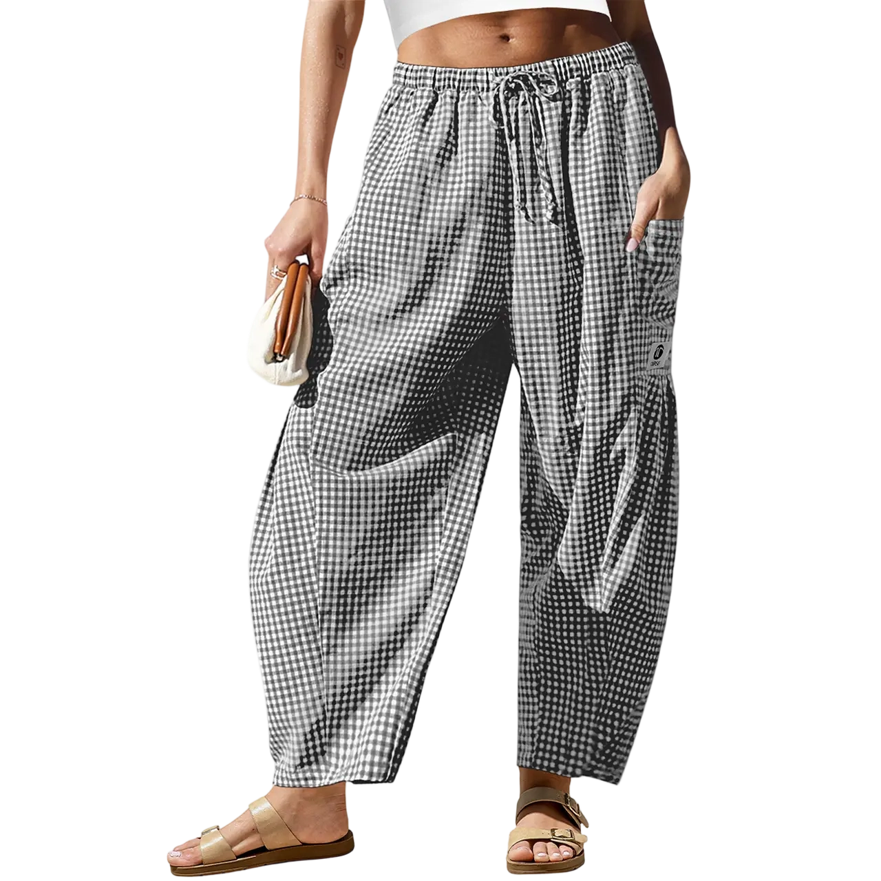Women’s Wide-Leg Gingham Striped Pants – Comfy, Casual & Stylish for All Occasions
