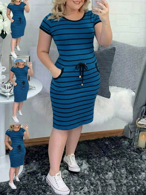 Classic Plaid Bodycon Pocket Dress
