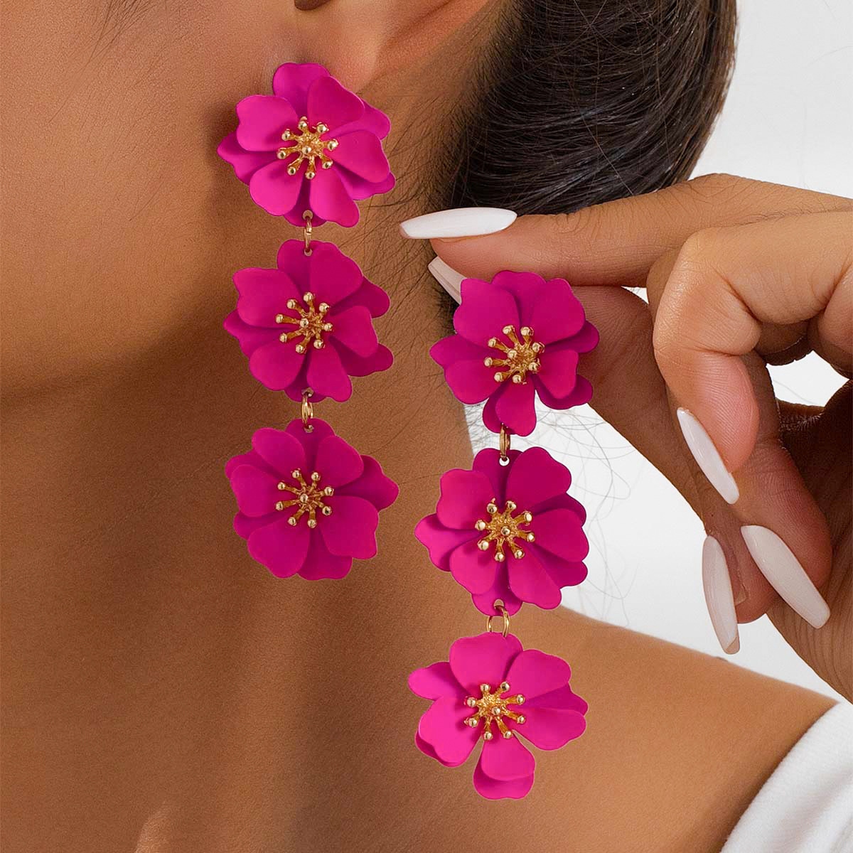 Holiday Style Floral Long Earrings