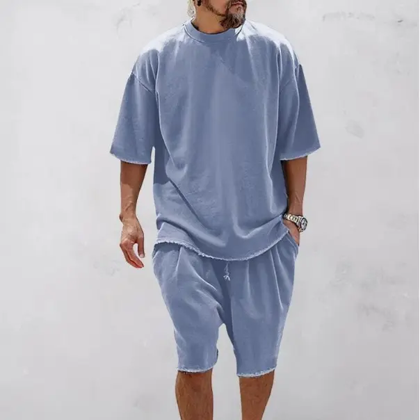 Casual Loose Fit Solid Sports Sets Sweat Suit Textured Sweatsuit