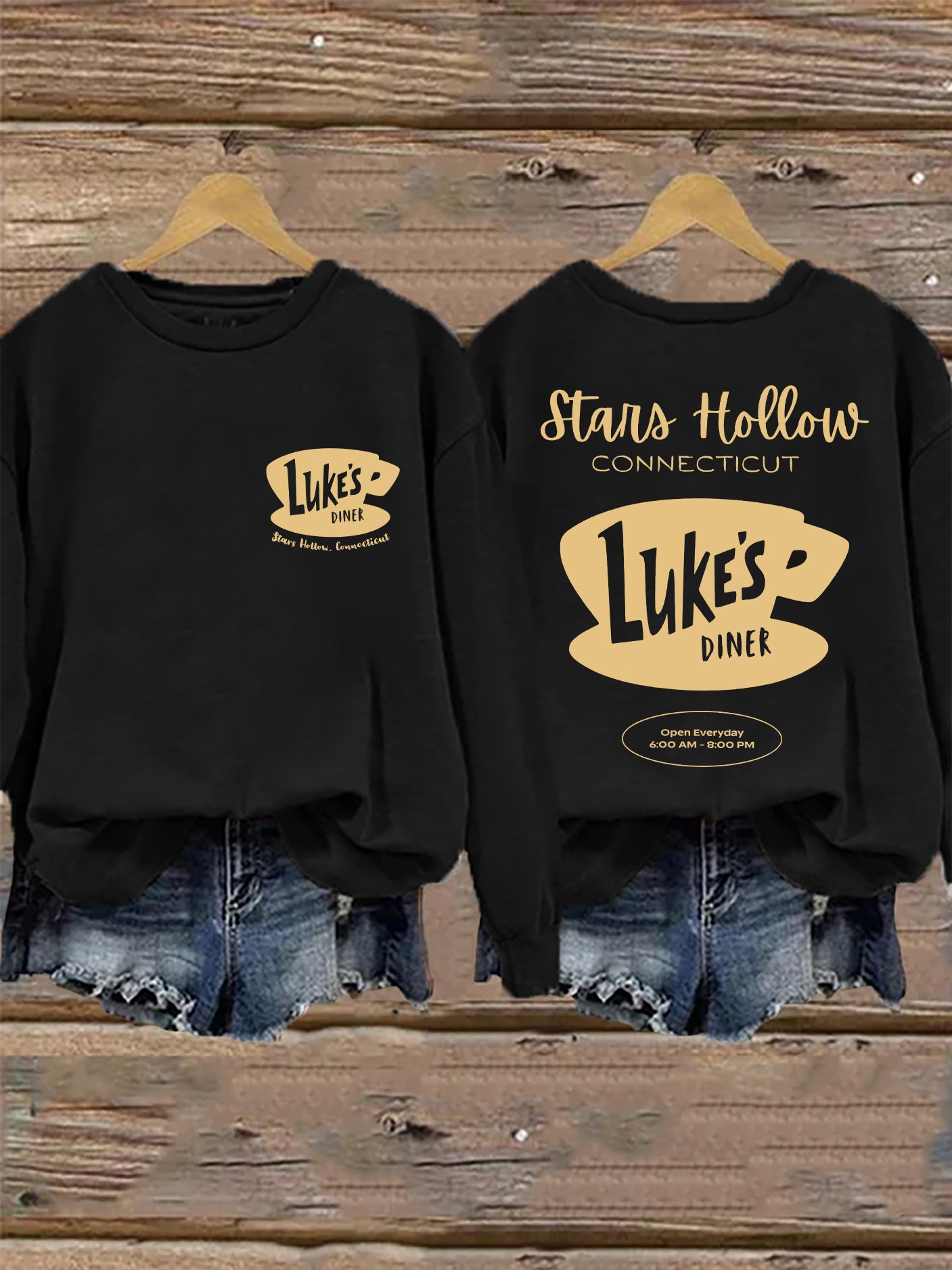 🔥HOT SALE🔥Retro Fall Luke’s Diner Stars Hollow, Connecticut Stars Hollow Connecticut Luke’s Diner Open Everyday 6:00 Am – 8:00 Pm Print Sweatshirt