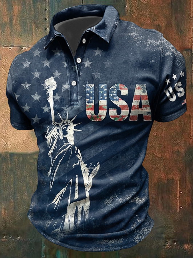 Men'S Casual American Independence Day Printed Celebration Short Sleeved Polo Shirt